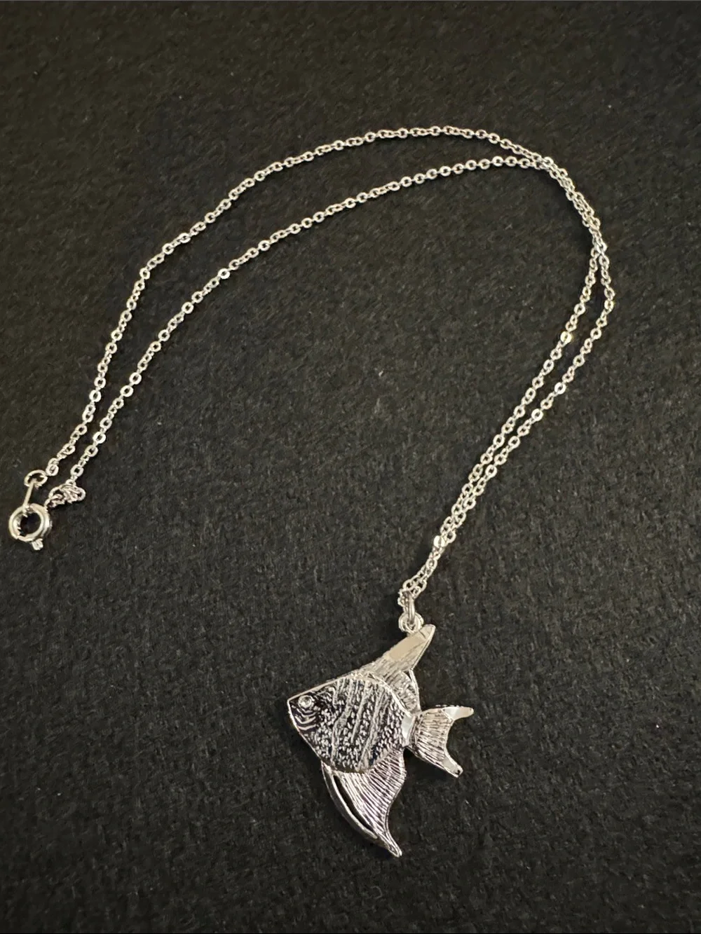 Silver Angelfish Pendant Necklace - Silver Tone